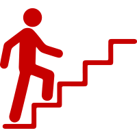 person starting to walk up stairs