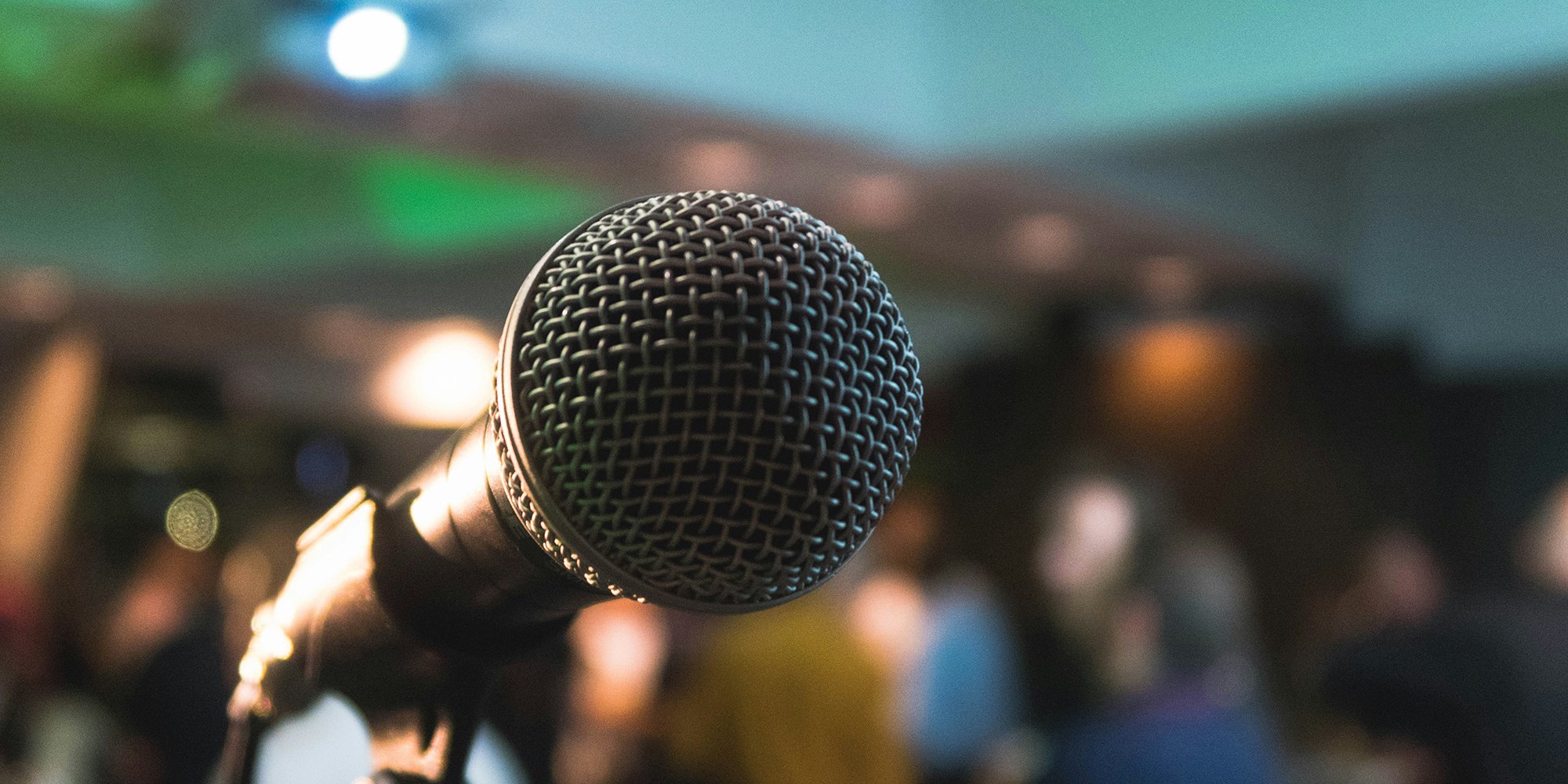 close-up of microphone at a conference